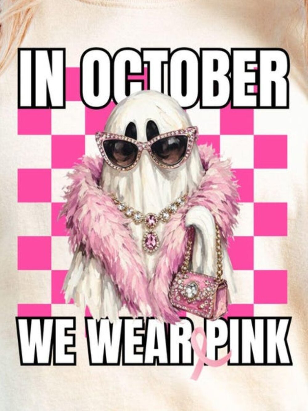 Breast Cancer Ghost Shirt, In October We Wear Pink Tee - Picture 2 of 4